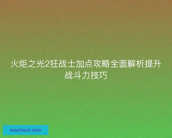 火炬之光2狂战士加点攻略全面解析提升战斗力技巧