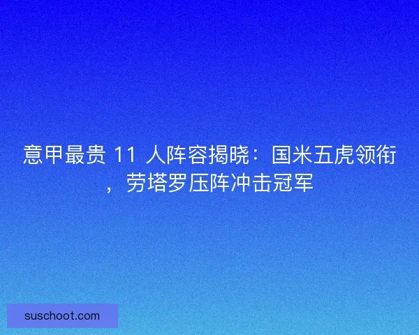 意甲最贵 11 人阵容揭晓：国米五虎领衔，劳塔罗压阵冲击冠军